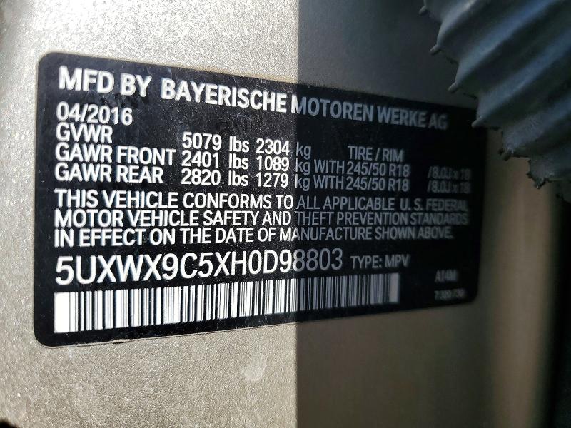 2017 Bmw X3 მანქანა იყიდება აუქციონზე, vin: 5UXWX9C5XH0D98803, აუქციონის ნომერი: 58134446