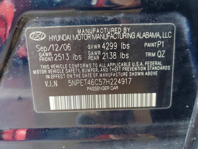 58212146 :رقم المزاد ، 5NPET46C57H224917 vin ، 2007 Hyundai Sonata مزاد بيع