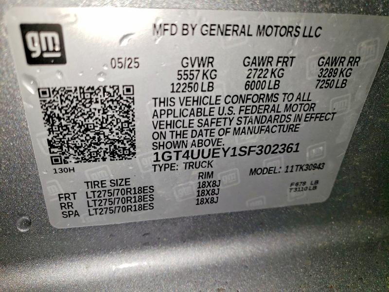 2025 Gmc Sierra მანქანა იყიდება აუქციონზე, vin: 1GT4UUEY1SF302361, აუქციონის ნომერი: 52067106