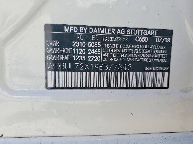 57905106 :رقم المزاد ، WDBUF72X19B377343 vin ، 2009 Mercedes-benz E مزاد بيع