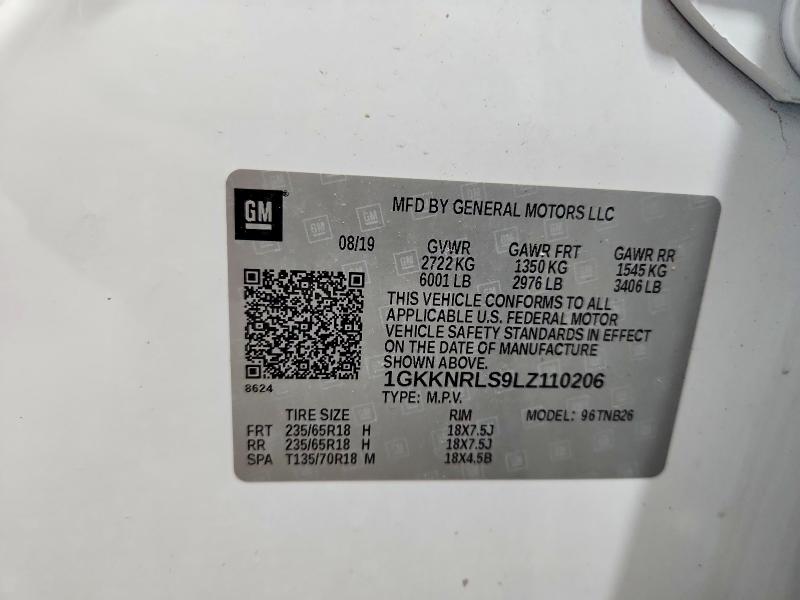 55925806 :رقم المزاد ، 1GKKNRLS9LZ110206 vin ، 2020 Gmc Acadia مزاد بيع