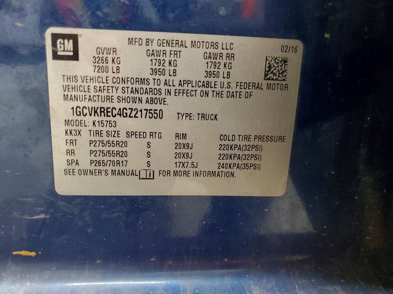 Продажа на аукционе авто 2016 Chevrolet Silverado, vin: 1GCVKREC4GZ217550, номер лота: 56960766