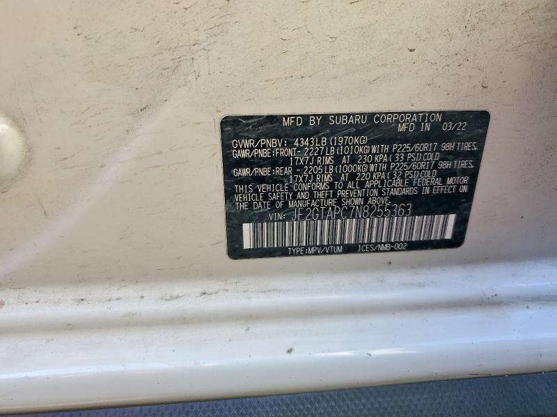 Aukcja sprzedaży 2022 Subaru Crosstrek, vin: JF2GTAPC7N8255363, numer aukcji: 59369736