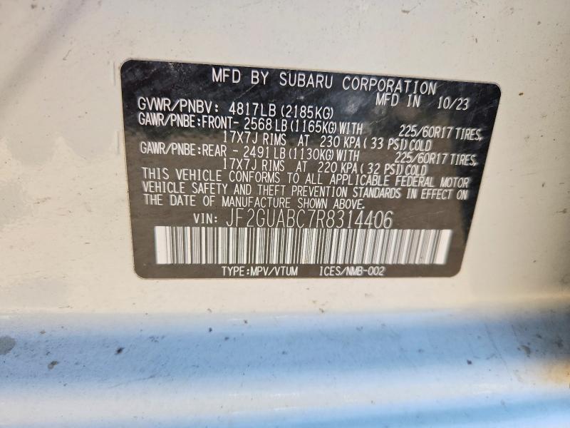 Aukcja sprzedaży 2024 Subaru Crosstrek, vin: JF2GUABC7R8314406, numer aukcji: 55352966