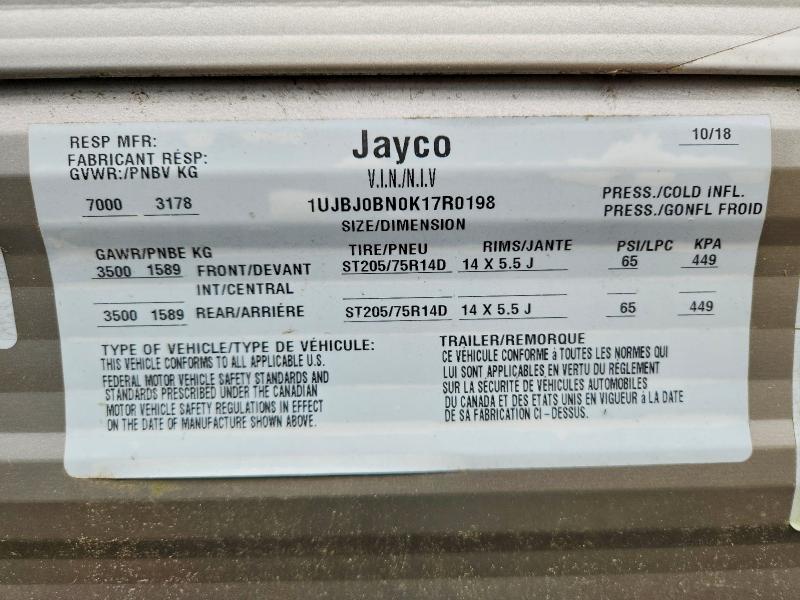 Aukcja sprzedaży 2019 Jayco Jay Flight, vin: 1UJBJ0BN0K17R0198, numer aukcji: 57741446