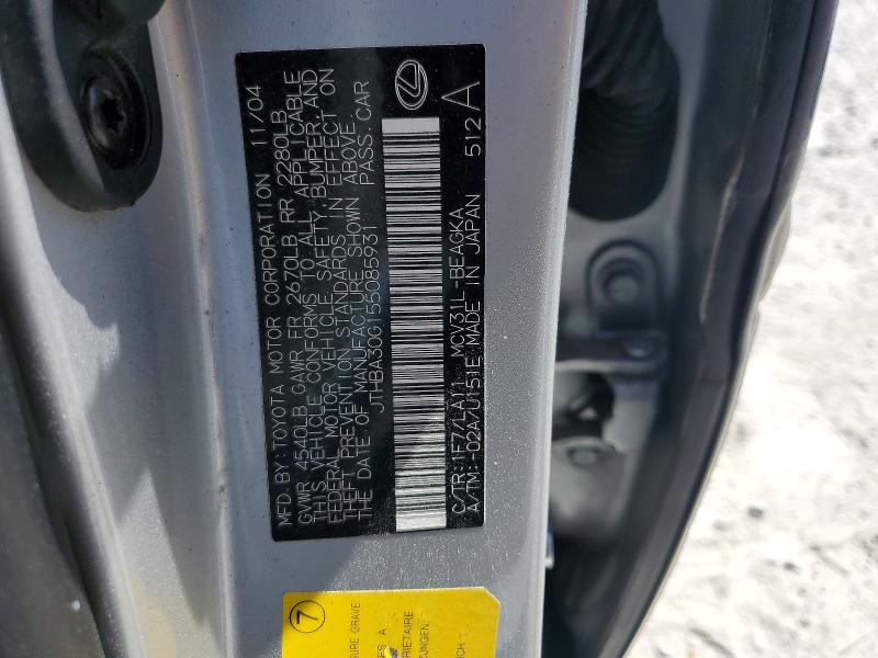 55962866 :رقم المزاد ، JTHBA30G155085931 vin ، 2005 Lexus Es مزاد بيع