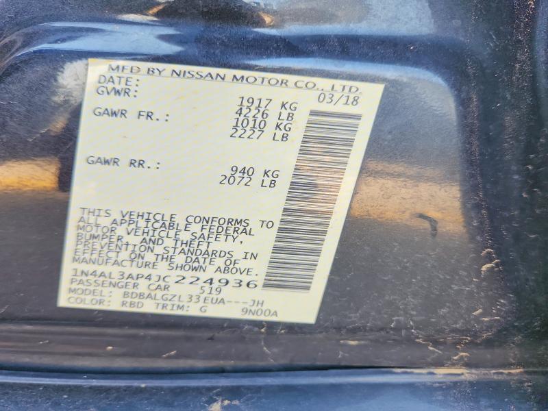 2018 Nissan Altima მანქანა იყიდება აუქციონზე, vin: 1N4AL3AP4JC224936, აუქციონის ნომერი: 56473466