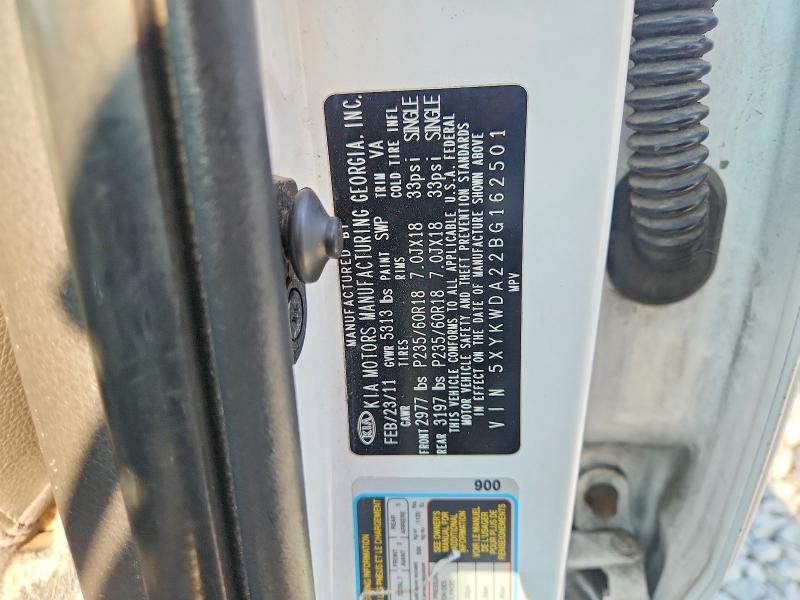 57415356 :رقم المزاد ، 5XYKWDA22BG162501 vin ، 2011 Kia Sorento مزاد بيع