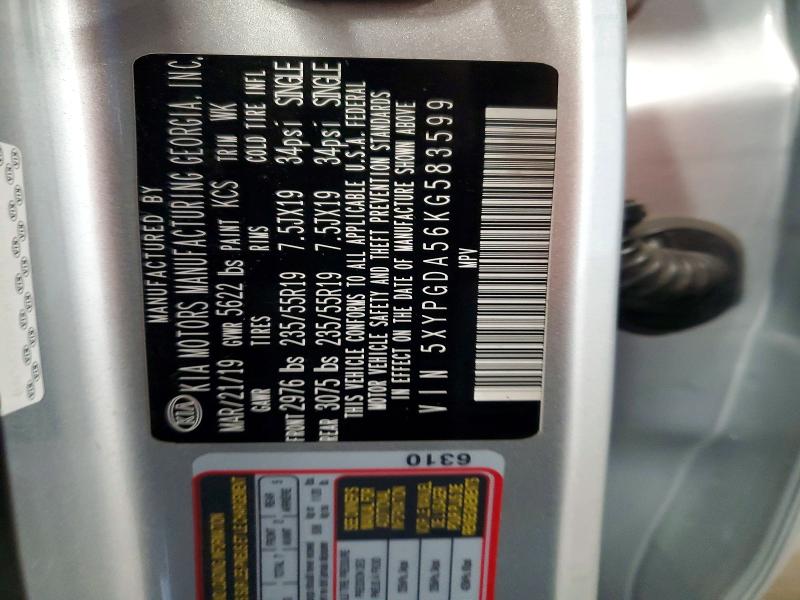 Продаж на аукціоні авто 2019 Kia Sorento, vin: 5XYPGDA56KG583599, номер лоту: 58098276