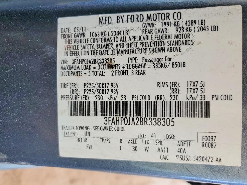 58911766 :رقم المزاد ، 3FAHP0JA2BR338305 vin ، 2011 Ford Fusion مزاد بيع