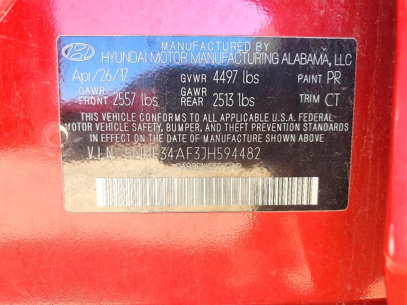 57412086 :رقم المزاد ، 5NPE34AF3JH594482 vin ، 2018 Hyundai Sonata مزاد بيع