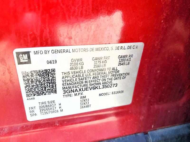 58784446 :رقم المزاد ، 3GNAXUEV6KL350273 vin ، 2019 Chevrolet Equinox مزاد بيع