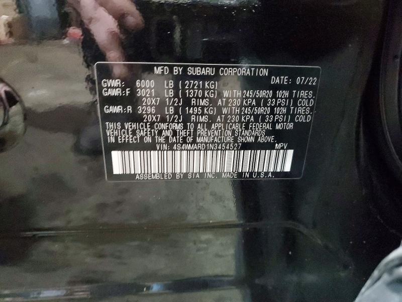 Aukcja sprzedaży 2022 Subaru Ascent, vin: 4S4WMARD1N3454527, numer aukcji: 56431996