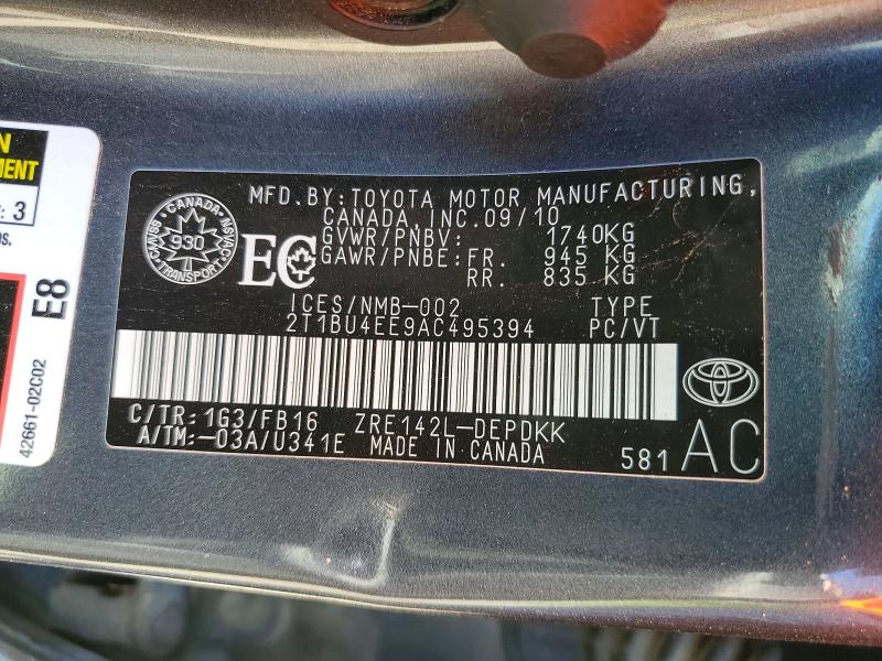 2010 Toyota Corolla მანქანა იყიდება აუქციონზე, vin: 2T1BU4EE9AC495394, აუქციონის ნომერი: 55797786