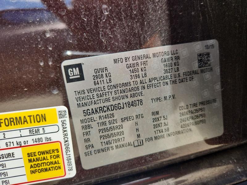 Aukcja sprzedaży 2016 Buick Enclave, vin: 5GAKRCKD6GJ184978, numer aukcji: 56654886