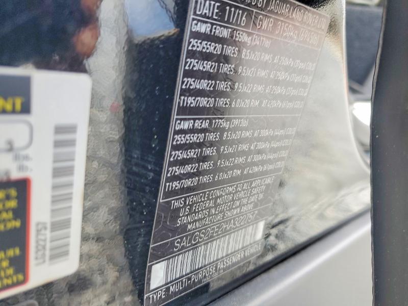 Продажа на аукционе авто 2017 Land Rover Range Rover, vin: SALGS2FE2HA322757, номер лота: 58271346