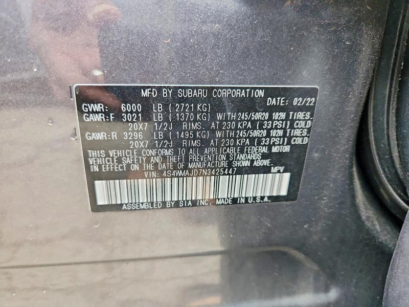 Aukcja sprzedaży 2022 Subaru Ascent, vin: 4S4WMAJD7N3425447, numer aukcji: 56339886
