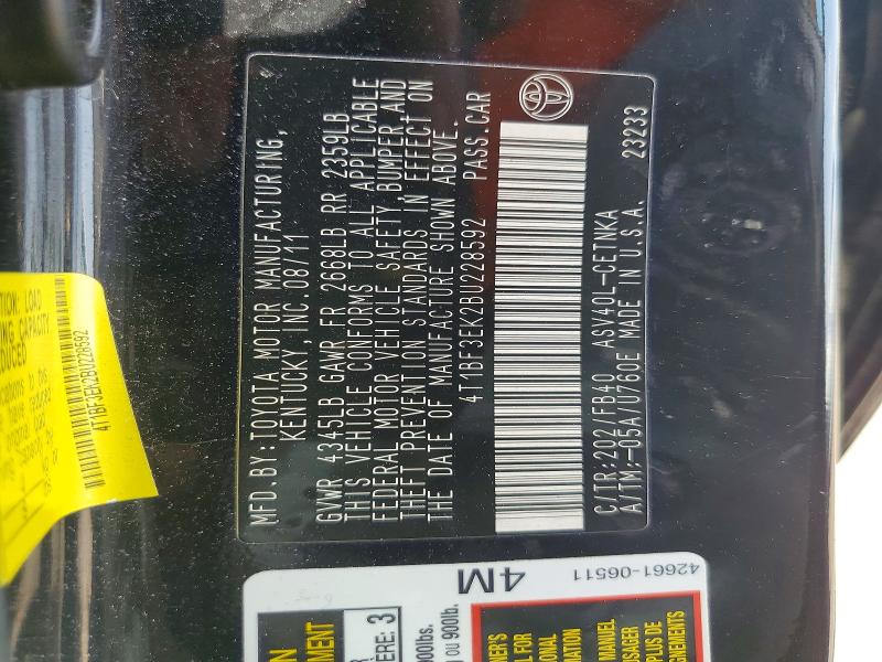 2011 Toyota Camry მანქანა იყიდება აუქციონზე, vin: 4T1BF3EK2BU228592, აუქციონის ნომერი: 57029456