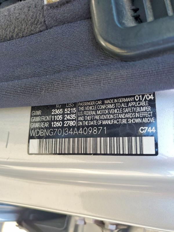 Aukcja sprzedaży 2004 Mercedes-benz S, vin: WDBNG70J34A409871, numer aukcji: 57123796