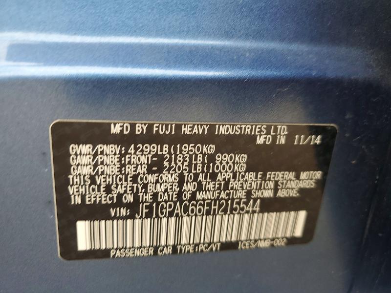58975096 :رقم المزاد ، JF1GPAC66FH215544 vin ، 2015 Subaru Impreza مزاد بيع