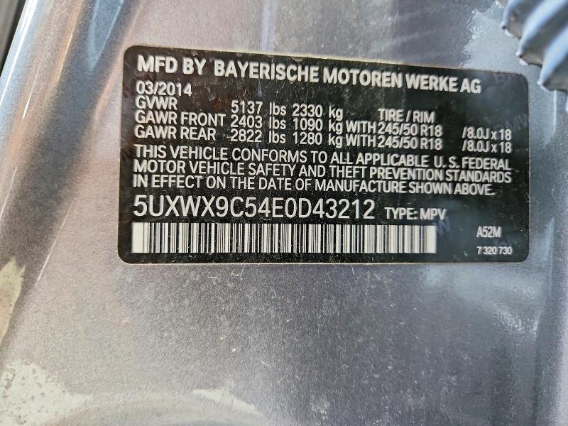 2014 Bmw X3 მანქანა იყიდება აუქციონზე, vin: 5UXWX9C54E0D43212, აუქციონის ნომერი: 58747186
