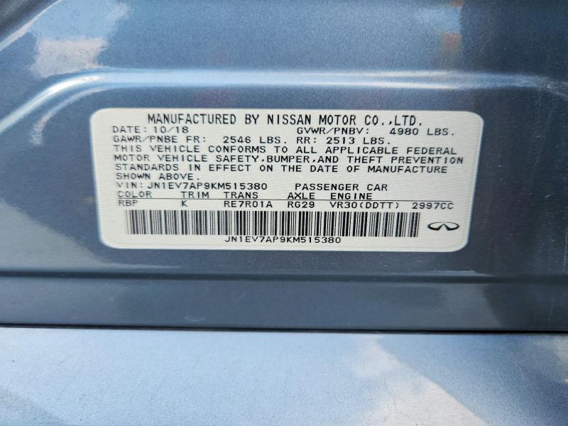 2019 Infiniti Q50 მანქანა იყიდება აუქციონზე, vin: JN1EV7AP9KM515380, აუქციონის ნომერი: 57365866