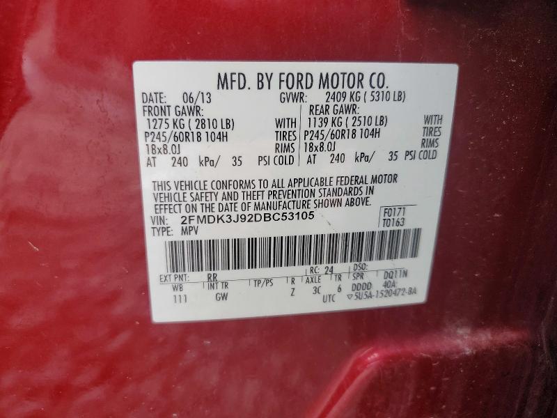 2013 Ford Edge მანქანა იყიდება აუქციონზე, vin: 2FMDK3J92DBC53105, აუქციონის ნომერი: 55752806