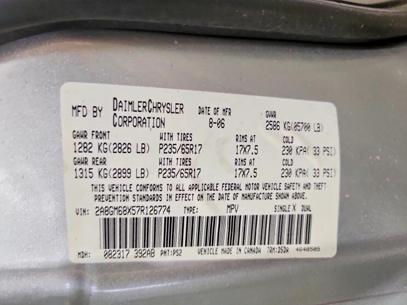 Продаж на аукціоні авто 2007 Chrysler Pacifica, vin: 2A8GM68X57R126774, номер лоту: 58105176