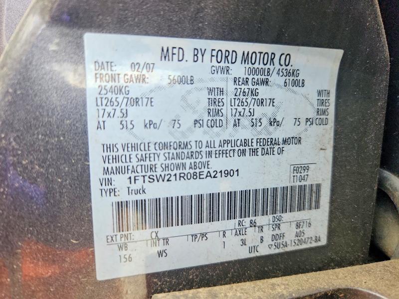 57170116 :رقم المزاد ، 1FTSW21R08EA21901 vin ، 2008 Ford F250 مزاد بيع