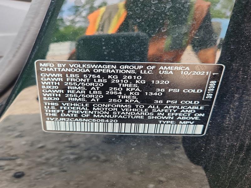 2022 Volkswagen Atlas მანქანა იყიდება აუქციონზე, vin: 1V2JR2CA5NC505420, აუქციონის ნომერი: 56936816