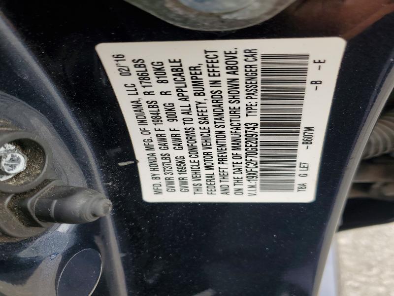 Aukcja sprzedaży 2016 Honda Civic, vin: 19XFC2F70GE209743, numer aukcji: 55810506