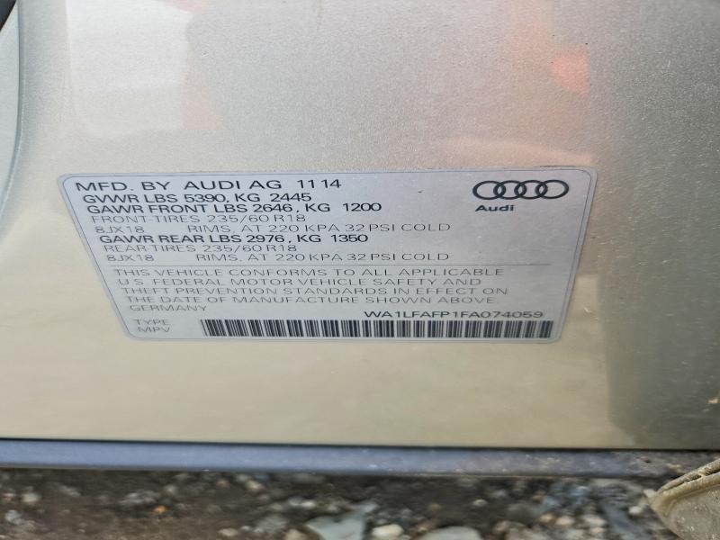 2015 Audi Q5 მანქანა იყიდება აუქციონზე, vin: WA1LFAFP1FA074059, აუქციონის ნომერი: 56483556