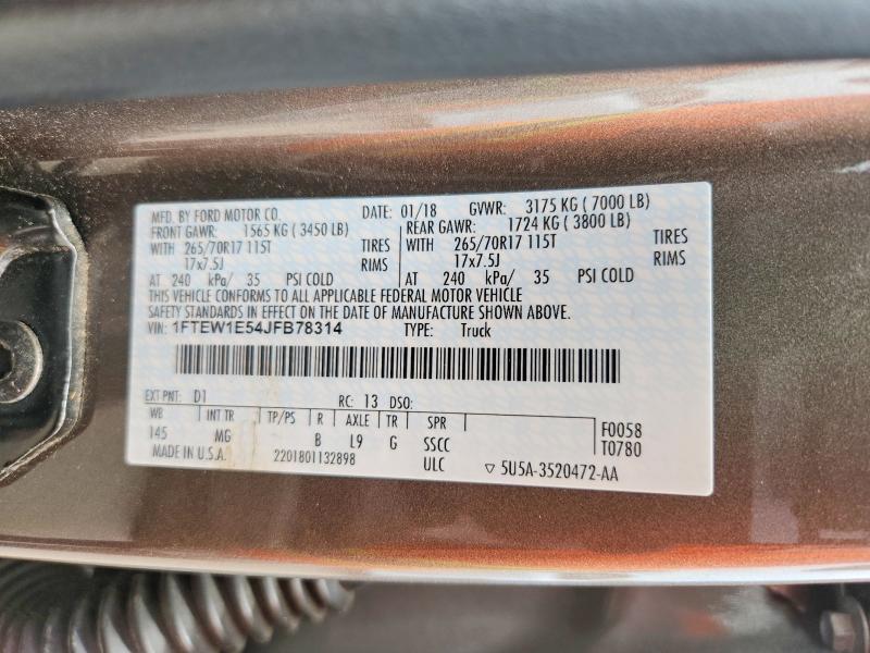 2018 Ford F150 მანქანა იყიდება აუქციონზე, vin: 1FTEW1E54JFB78314, აუქციონის ნომერი: 57429856