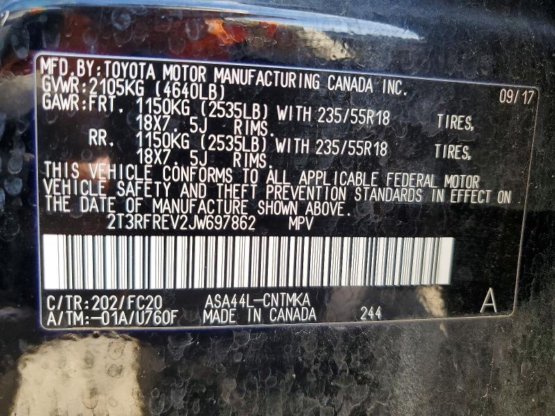 Aukcja sprzedaży 2018 Toyota Rav4, vin: 2T3RFREV2JW697862, numer aukcji: 54174826