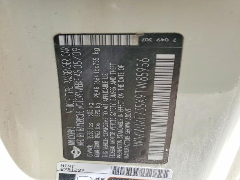 Продажа на аукционе авто 2009 Mini Cooper, vin: WMWMF735X9TW85956, номер лота: 57743176