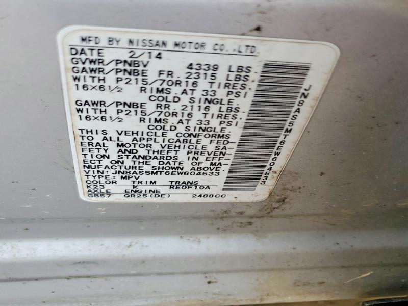 Auction sale of the 2014 Nissan Rogue Select, vin: JN8AS5MT6EW604533, lot number: 57900506