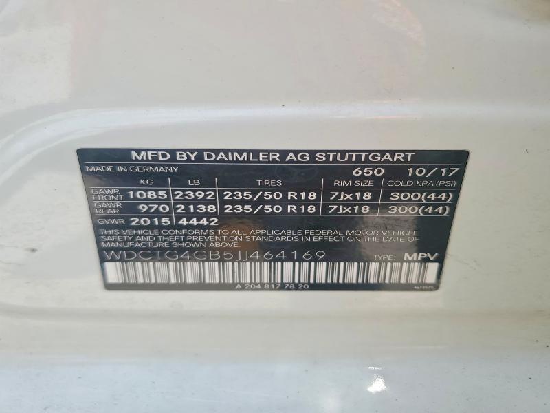 Продаж на аукціоні авто 2018 Mercedes-benz Gla, vin: WDCTG4GB5JJ464169, номер лоту: 56438966