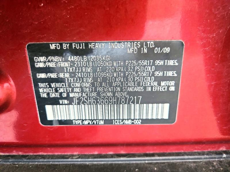 Продаж на аукціоні авто 2009 Subaru Forester, vin: JF2SH63669H787217, номер лоту: 57544586