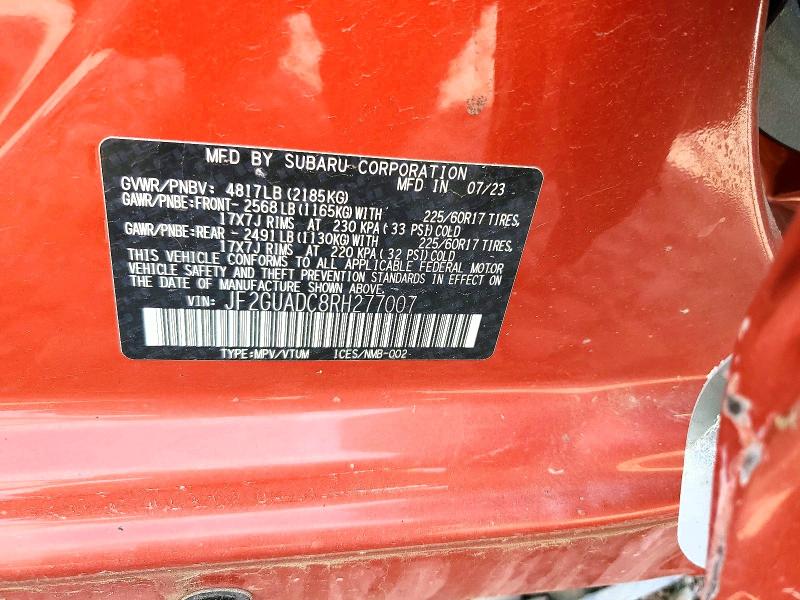 Продаж на аукціоні авто 2024 Subaru Crosstrek, vin: JF2GUADC8RH277007, номер лоту: 55991866