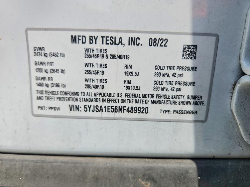 Продаж на аукціоні авто 2022 Tesla Model S, vin: 5YJSA1E56NF489920, номер лоту: 55351536