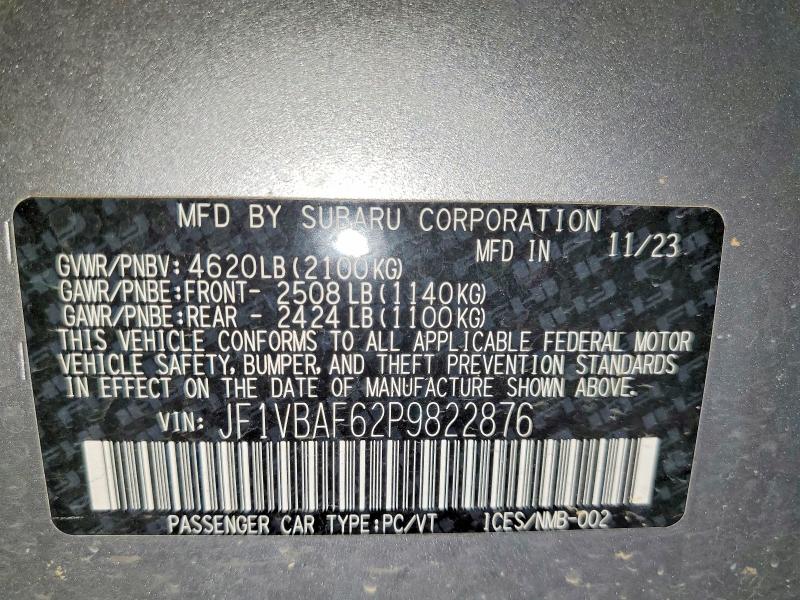 56289196 :رقم المزاد ، JF1VBAF62P9822876 vin ، 2023 Subaru Wrx مزاد بيع