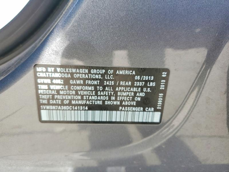 Aukcja sprzedaży 2013 Volkswagen Passat, vin: 1VWBN7A36DC141314, numer aukcji: 56648096