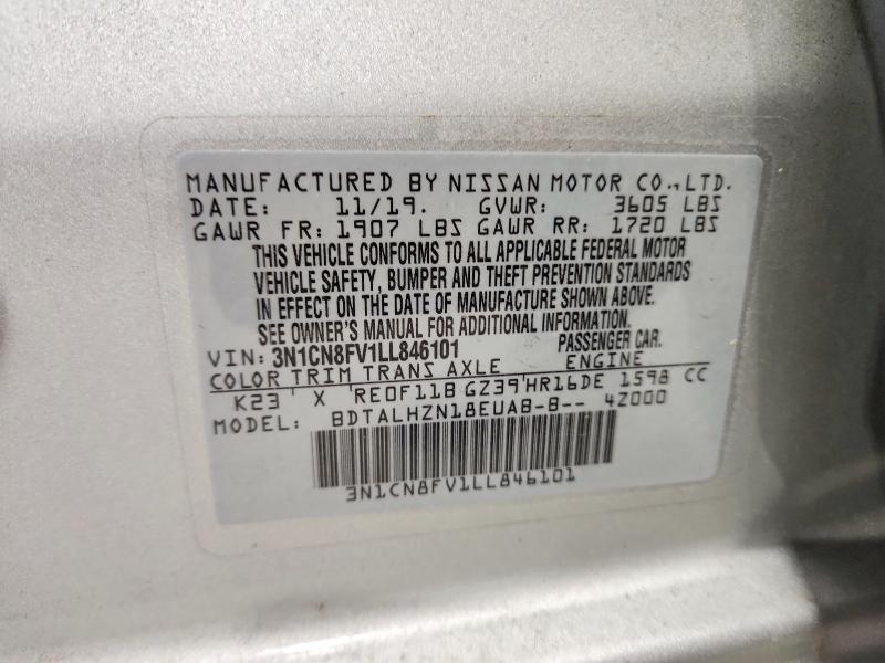 Продажа на аукционе авто 2020 Nissan Versa, vin: 3N1CN8FV1LL846101, номер лота: 58570466