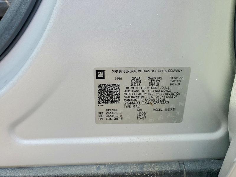 2019 Chevrolet Equinox მანქანა იყიდება აუქციონზე, vin: 2GNAXLEX4K6253380, აუქციონის ნომერი: 54653576