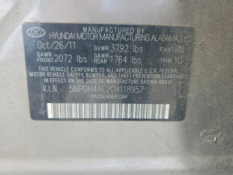 Продаж на аукціоні авто 2012 Hyundai Elantra, vin: 5NPDH4AE2CH118957, номер лоту: 59316026