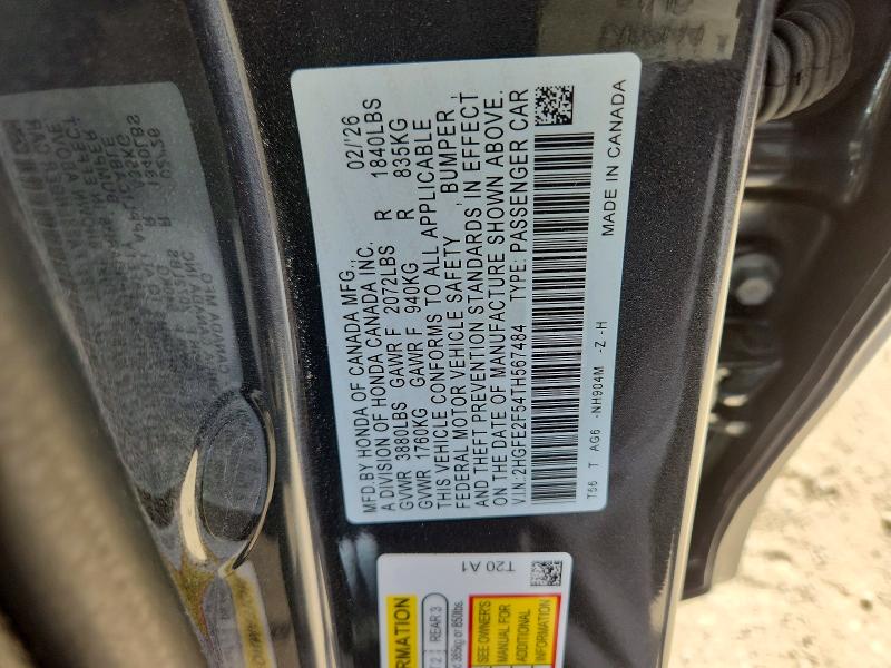58153026 :رقم المزاد ، 2HGFE2F54TH567484 vin ، 2026 Honda Civic مزاد بيع