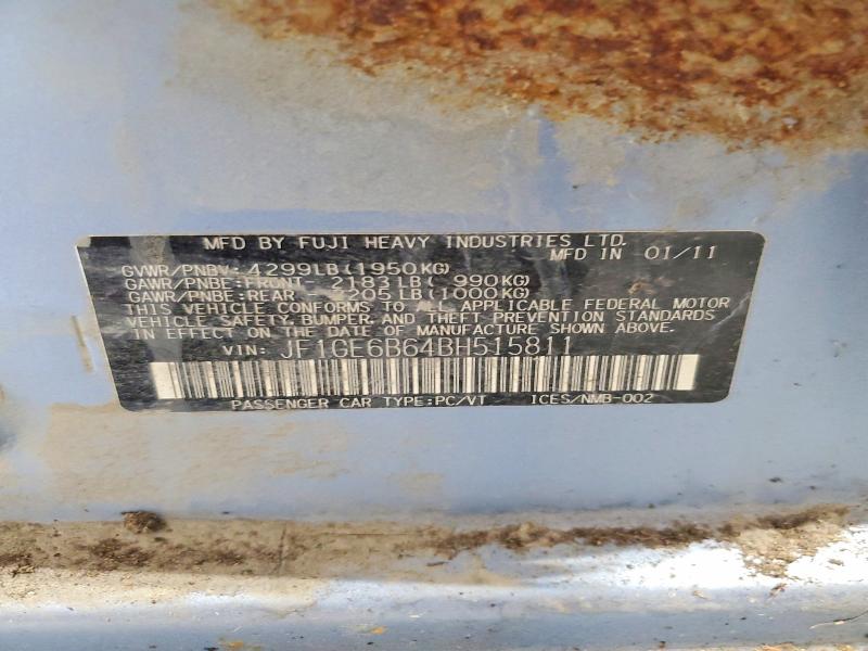 2011 Subaru Impreza მანქანა იყიდება აუქციონზე, vin: JF1GE6B64BH515811, აუქციონის ნომერი: 56995556