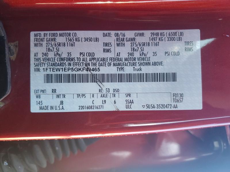 Продаж на аукціоні авто 2016 Ford F150, vin: 1FTEW1EP5GKF49465, номер лоту: 58623486