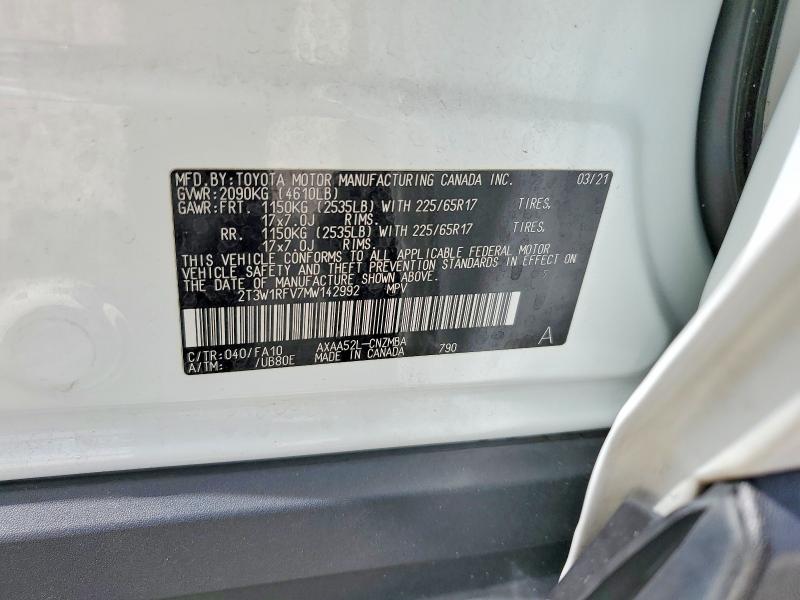 56893846 :رقم المزاد ، 2T3W1RFV7MW142992 vin ، 2021 Toyota Rav4 مزاد بيع