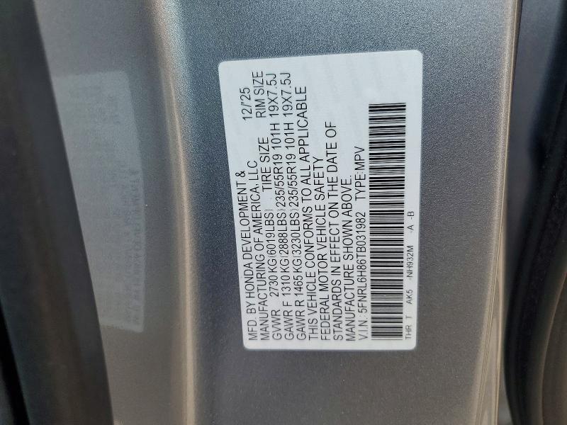 58933626 :رقم المزاد ، 5FNRL6H86TB031982 vin ، 2026 Honda Odyssey مزاد بيع